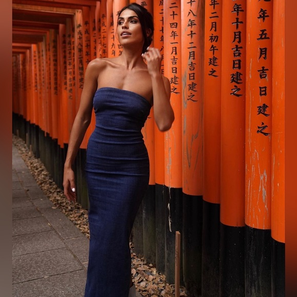 Zara ZW Strapless Denim Dress - Picture 8 of 17